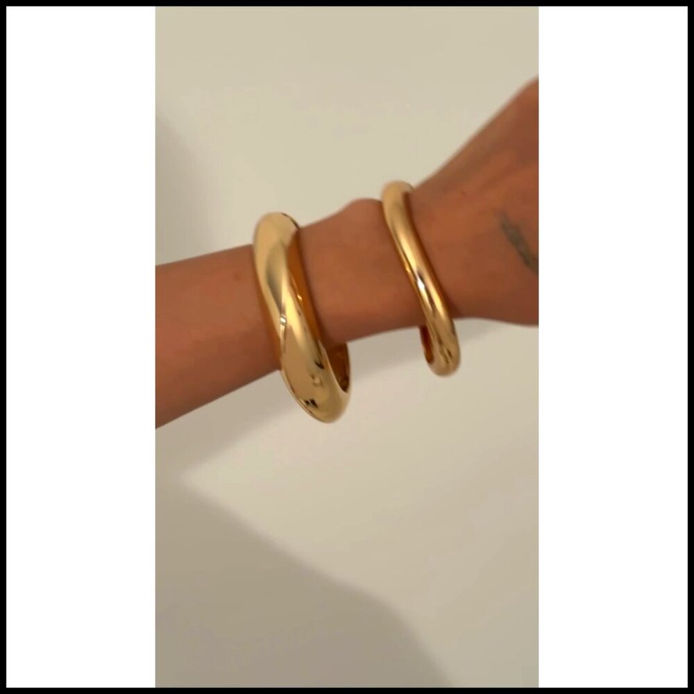 Chunky Gold Bangle Bracelets Stackable Adjustable… - image 7